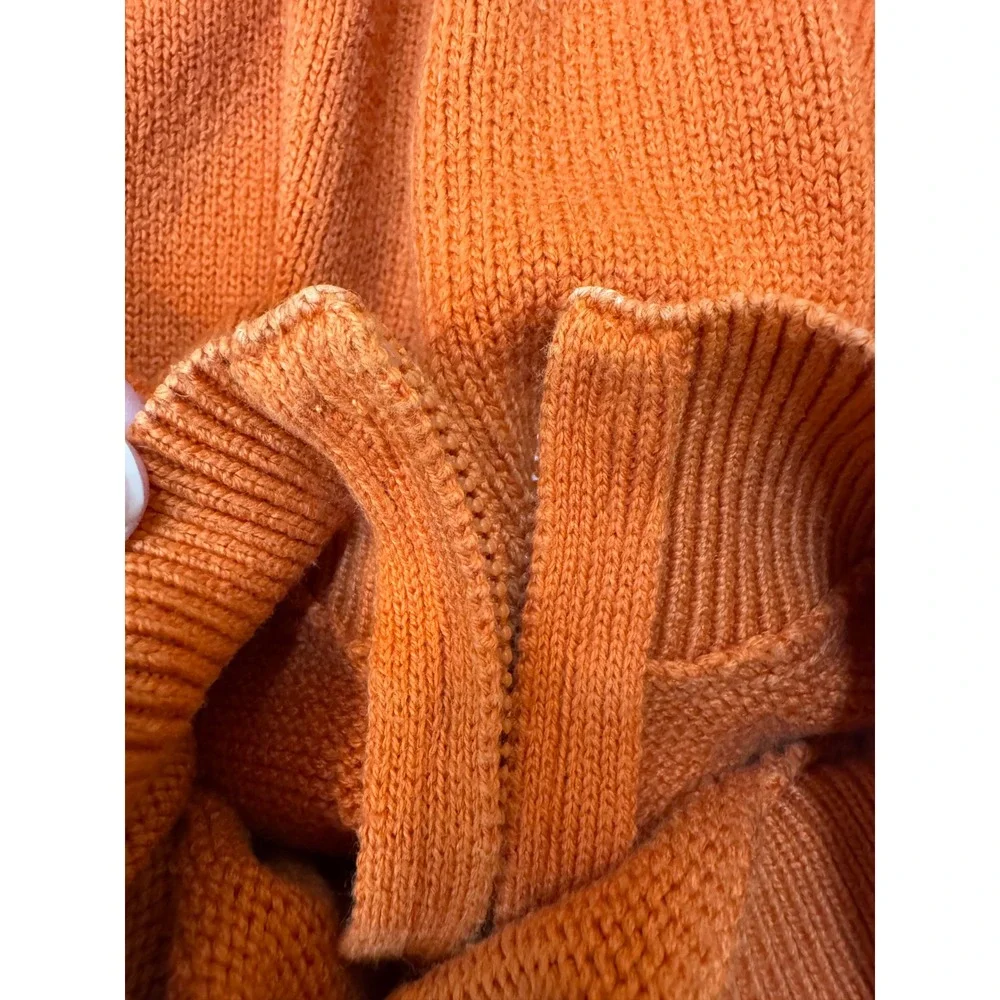 Eileen Fisher Sweater Womens L Orange Zip Up Mock Neck Casual Summer Layering‎